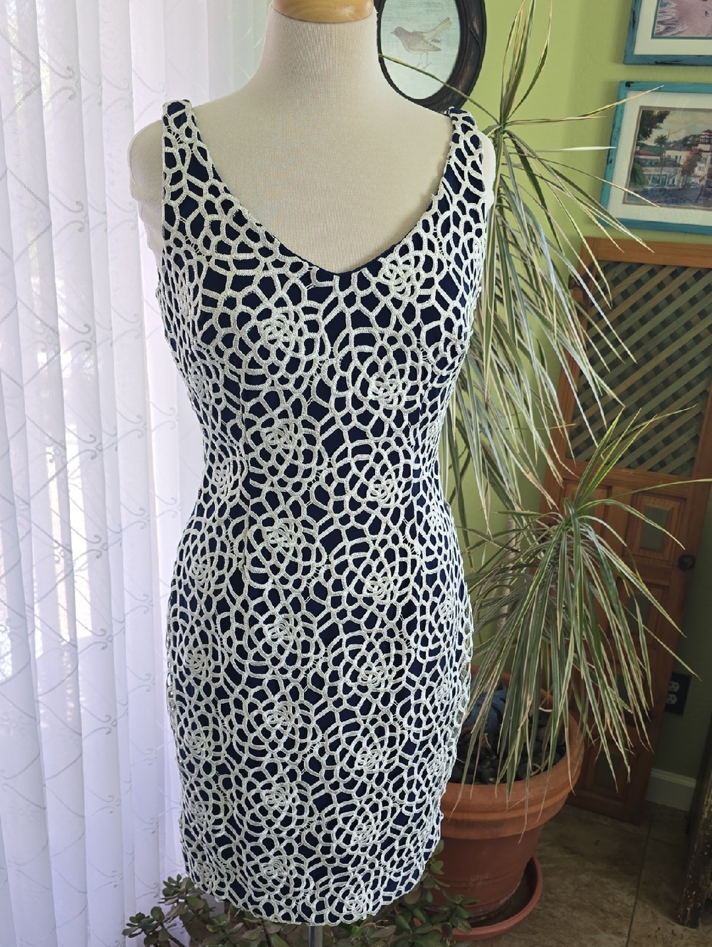 Ralph Lauren Navy Dress with White Lace Overlay